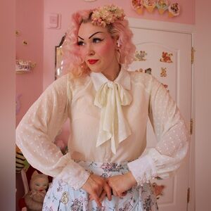 Voodoo Vixen Cream Blouse with Bow Tie